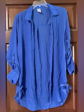 Time and Tru button front tunic beach cover size M (8-10) blue